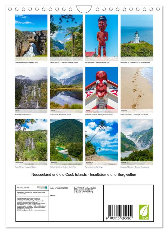 Produktbild: Neuseeland und die Cook Islands - Inseltr&auml;ume und Bergwelten (Wandkalender 2026 DIN A4 hoch), CALVENDO Monatskalender
