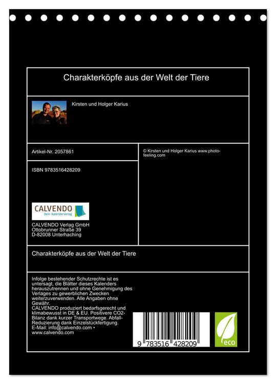 Produktbild: Charakterk&ouml;pfe aus der Welt der Tiere (Tischkalender 2026 DIN A5 hoch), CALVENDO Monatskalender