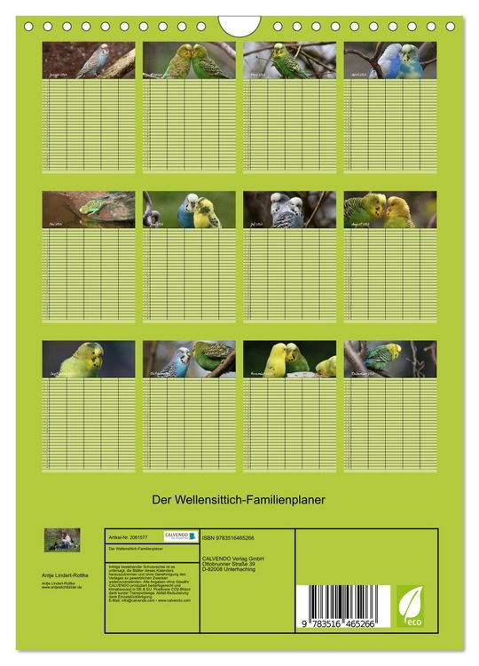 Produktbild: Der Wellensittich-Familienplaner (Wandkalender 2026 DIN A4 hoch), CALVENDO Monatskalender