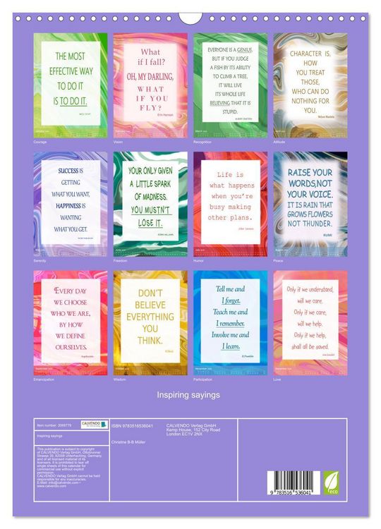 Produktbild: Inspiring sayings (Wall Calendar 2026 DIN A3 portrait), CALVENDO 12 Month Wall Calendar