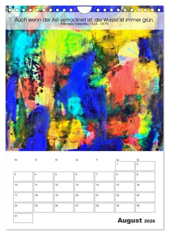 Produktbild: Farbenleuchten - Abstrakte Gouachemalerei mit Zitaten &uuml;ber die Farben (Wandkalender 2026 DIN A4 hoch), CALVENDO Monatskalender