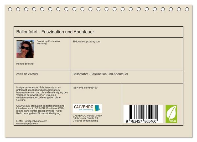 Produktbild: Ballonfahrt - Faszination und Abenteuer (Tischkalender 2026 DIN A5 quer), CALVENDO Monatskalender