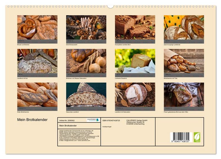 Produktbild: Mein Brotkalender (hochwertiger Premium Wandkalender 2026 DIN A2 quer), Kunstdruck in Hochglanz