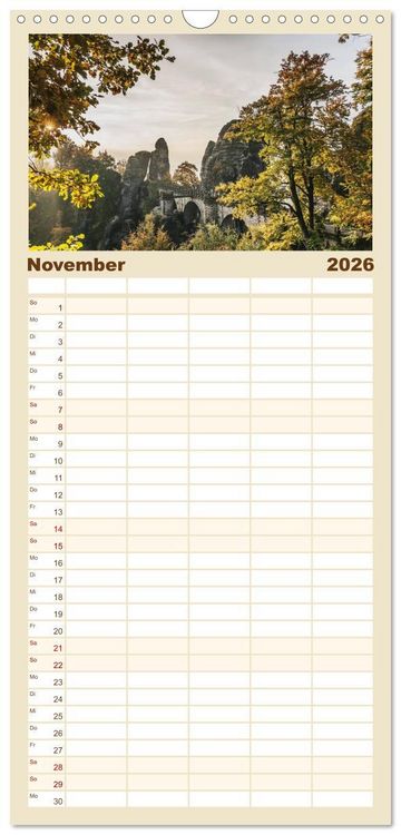 Produktbild: Familienplaner 2026 - S&auml;chsische Schweiz / Geburtstagsplaner mit 5 Spalten (Wandkalender, 21 x 45 cm) CALVENDO