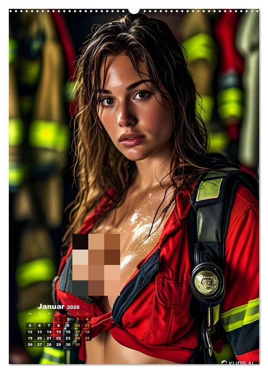 Produktbild: Hei&szlig;e Feuerheldinnen - Verf&uuml;hrerische Feuerwehrfrauen im Dienst der Fantasie (Wandkalender 2026 DIN A2 hoch), CALVENDO Monatskalender
