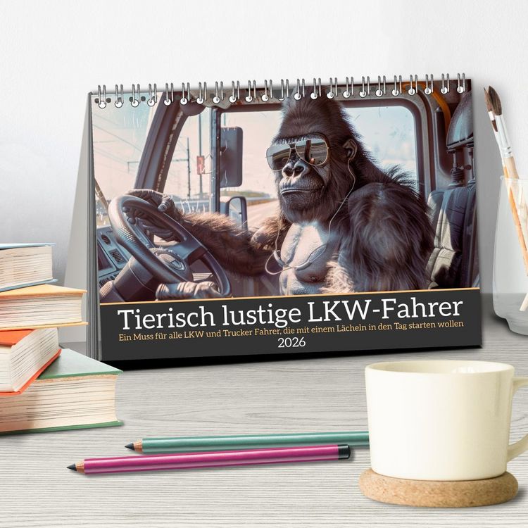 Produktbild: Tierisch lustige LKW-Fahrer (Tischkalender 2026 DIN A5 quer), CALVENDO Monatskalender