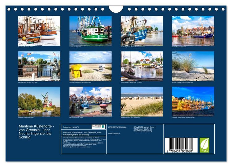 Produktbild: Maritime K&uuml;stenorte - von Greetsiel, &uuml;ber Neuharlingersiel bis Schillig (Wandkalender 2026 DIN A4 quer), CALVENDO Monatskalender
