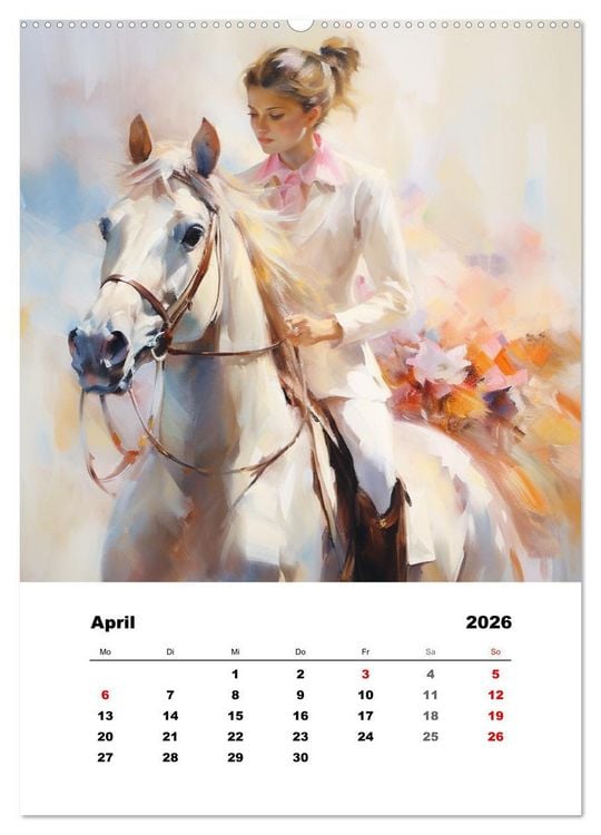 Produktbild: Hoch zu Ross. Mit Reiter-Aquarellen durch die Jahreszeiten (hochwertiger Premium Wandkalender 2026 DIN A2 hoch), Kunstdruck in Hochglanz