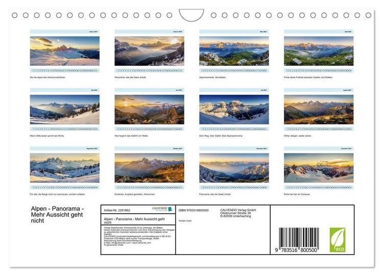 Produktbild: Alpen - Panorama - Mehr Aussicht geht nicht (Wandkalender 2027 DIN A4 quer), CALVENDO Monatskalender