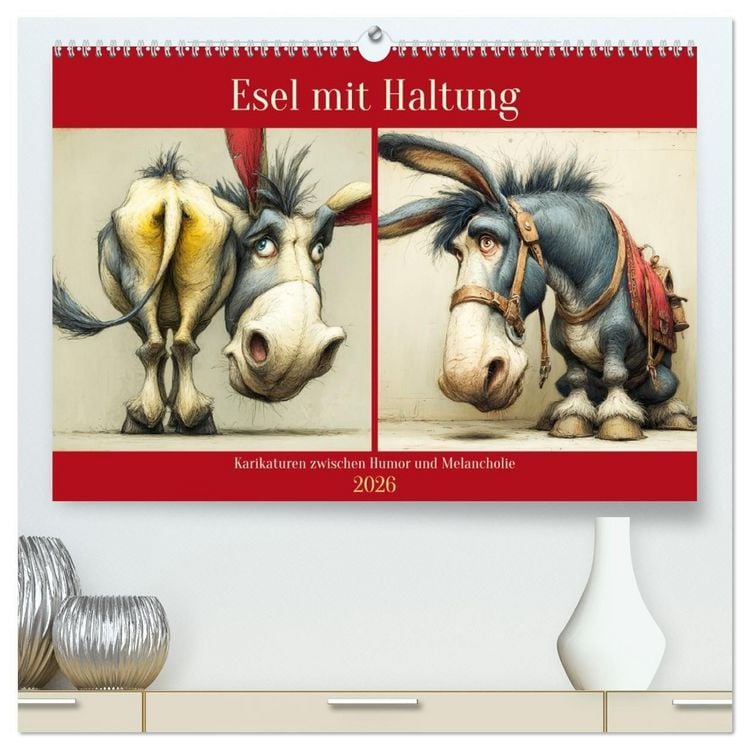 Produktbild: Esel mit Haltung. Karikaturen zwischen Humor und Melancholie (hochwertiger Premium Wandkalender 2026 DIN A2 quer), Kunstdruck in Hochglanz
