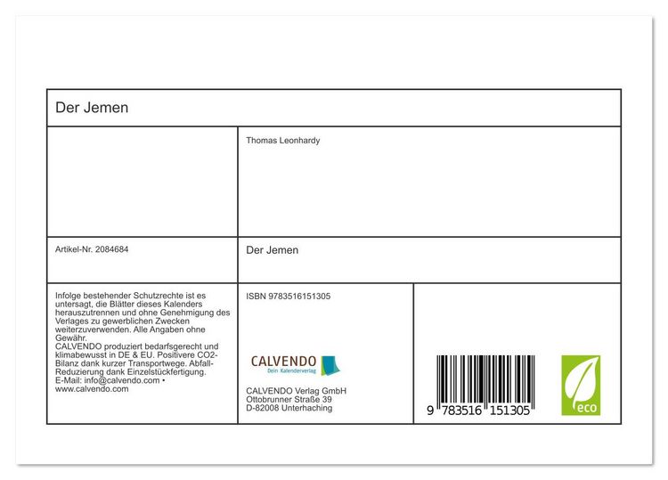 Produktbild: Der Jemen (Tischkalender 2026 DIN A5 quer), CALVENDO Monatskalender