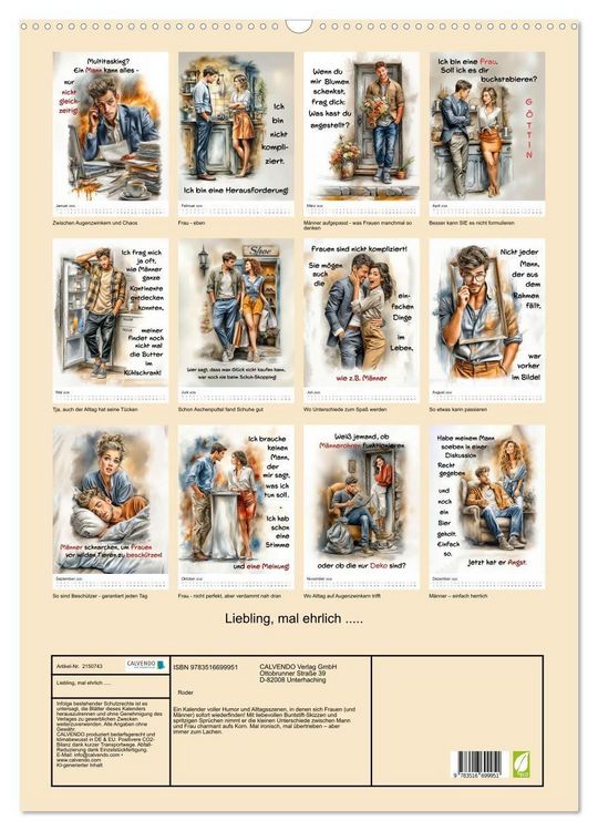 Produktbild: Liebling, mal ehrlich ..... (Wandkalender 2026 DIN A2 hoch), CALVENDO Monatskalender