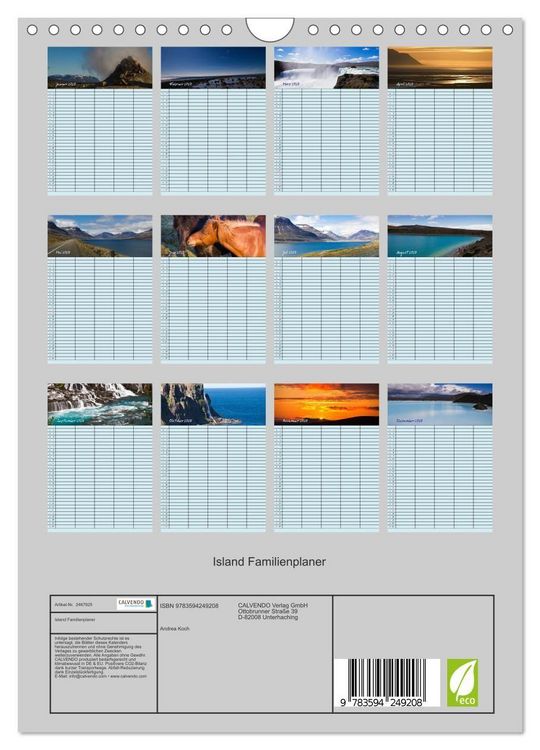 Produktbild: Island Familienplaner (Wandkalender 2027 DIN A4 hoch), CALVENDO Monatskalender