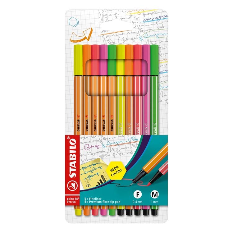 Produktbild: STABILO Fineliner & Filzstifte -   point 88 + Pen 68 - 10er Pack - Neonfarben