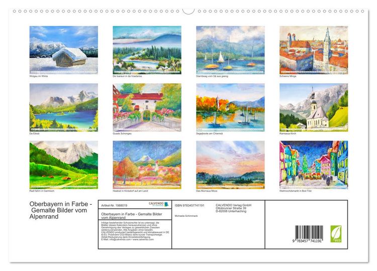 Produktbild: Oberbayern in Farbe - Gemalte Bilder vom Alpenrand (hochwertiger Premium Wandkalender 2026 DIN A2 quer), Kunstdruck in Hochglanz