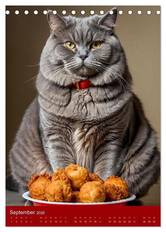 Produktbild: FETTE KATZEN - Foodporn auf vier Pfoten (Tischkalender 2026 DIN A5 hoch), CALVENDO Monatskalender