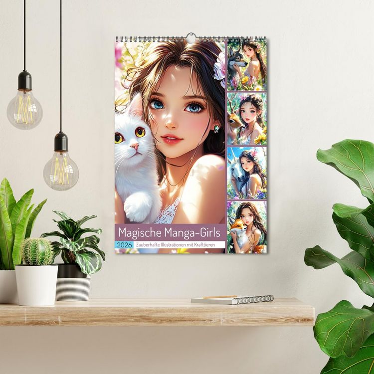 Produktbild: Magische Manga-Girls. Zauberhafte Illustrationen mit Krafttieren (Wandkalender 2026 DIN A3 hoch), CALVENDO Monatskalender