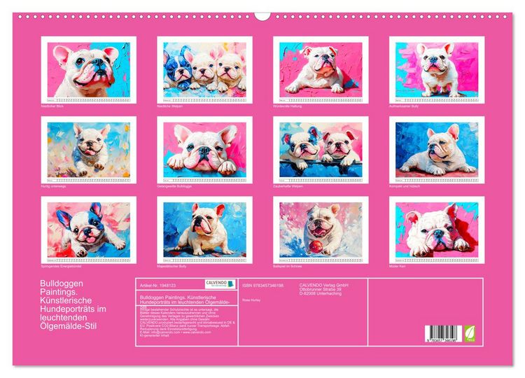 Produktbild: Bulldoggen Paintings. K&uuml;nstlerische Hundeportr&auml;ts im leuchtenden &Ouml;lgem&auml;lde-Stil (Wandkalender 2026 DIN A2 quer), CALVENDO Monatskalender