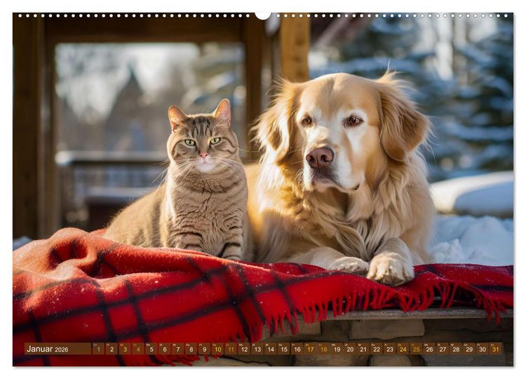 Produktbild: Bauernhof-Freunde - Hunde und ihre tierischen Freundschaften (Wandkalender 2026 DIN A2 quer), CALVENDO Monatskalender
