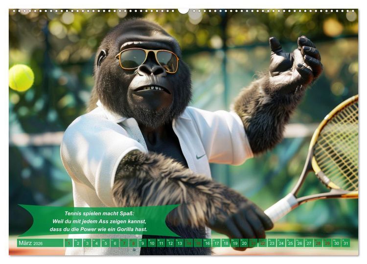 Produktbild: Der tierisch lustige Tennis-Kalender (hochwertiger Premium Wandkalender 2026 DIN A2 quer), Kunstdruck in Hochglanz
