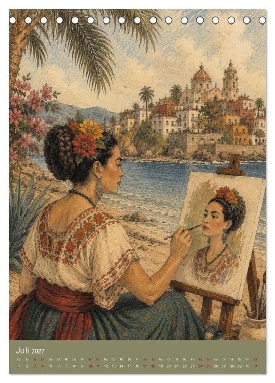 Produktbild: Freude im Haar. Leid im Herzen. Eine Hommage an Frida Kahlo (Tischkalender 2027 DIN A5 hoch), CALVENDO Monatskalender