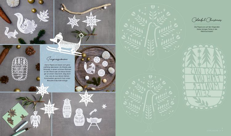 Produktbild: Set: Christmas Papercut &ndash; Die Vorlagenmappe mit Anleitung und 20 weihnachtlichen Papierschnitt-Motiven zum Sofort-Loslegen