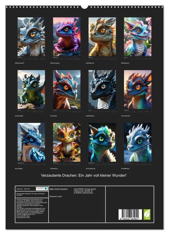 Produktbild: Verzauberte Drachen: Ein Jahr voll kleiner Wunder! (hochwertiger Premium Wandkalender 2026 DIN A2 hoch), Kunstdruck in Hochglanz
