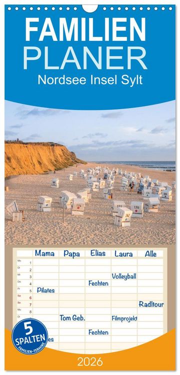 Produktbild: Familienplaner 2026 - Nordsee Insel Sylt mit 5 Spalten (Wandkalender, 21 x 45 cm) CALVENDO