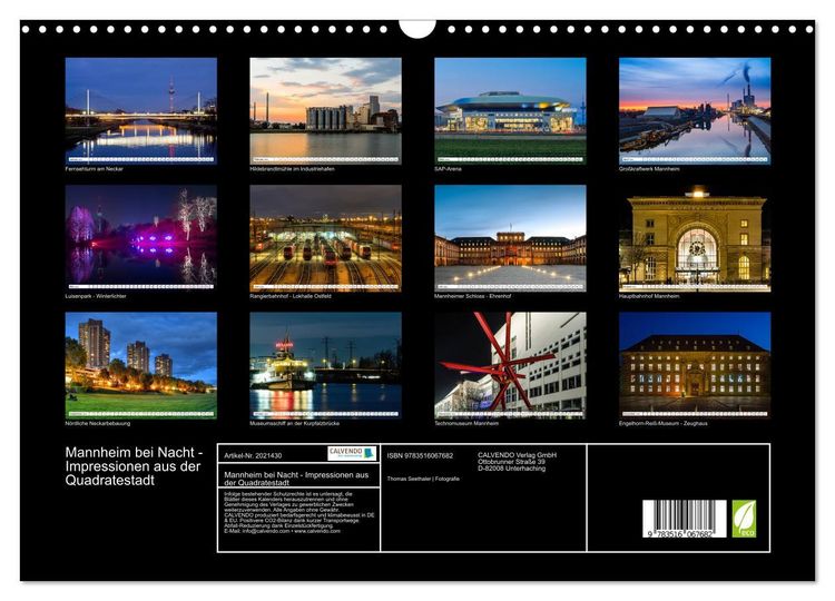 Produktbild: Mannheim bei Nacht - Impressionen aus der Quadratestadt (Wandkalender 2026 DIN A3 quer), CALVENDO Monatskalender