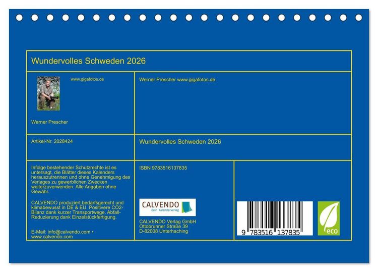 Produktbild: Wundervolles Schweden 2026 (Tischkalender 2026 DIN A5 quer), CALVENDO Monatskalender