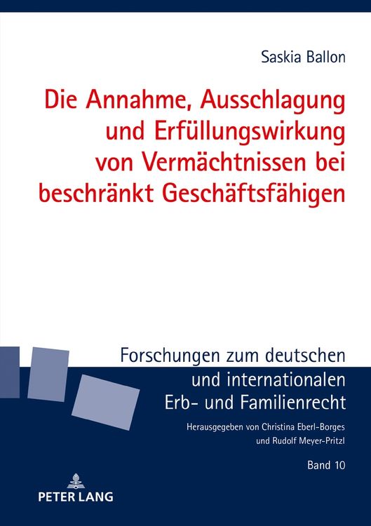 Produktbild: Die Annahme, Ausschlagung und Erf&uuml;llungswirkung von Verm&auml;chtnissen bei beschr&auml;nkt Gesch&auml;ftsf&auml;higen