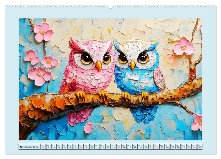 Produktbild: Eulen. Entz&uuml;ckende Paintings (hochwertiger Premium Wandkalender 2026 DIN A2 quer), Kunstdruck in Hochglanz