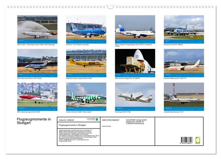 Produktbild: Flugzeugmomente in Stuttgart (Wandkalender 2026 DIN A2 quer), CALVENDO Monatskalender
