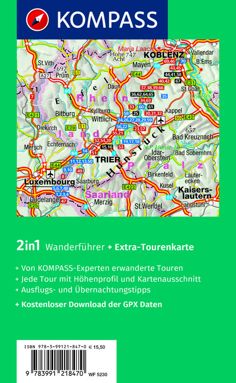 Produktbild: KOMPASS Wanderf&uuml;hrer Mosel mit Moselsteig, 46 Touren und 24 Etappen mit Extra-Tourenkarte