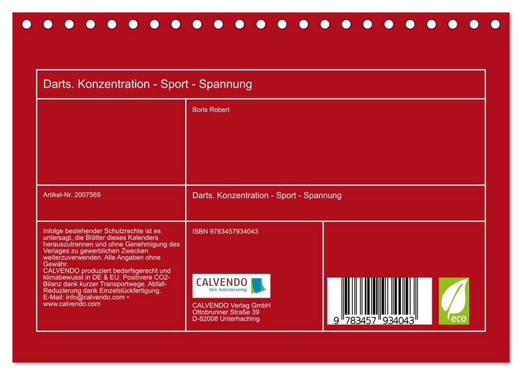 Produktbild: Darts. Konzentration - Sport - Spannung (Tischkalender 2026 DIN A5 quer), CALVENDO Monatskalender