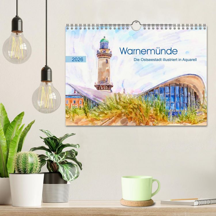 Produktbild: Warnem&uuml;nde - Die Ostseestadt illustriert in Aquarell (Wandkalender 2026 DIN A4 quer), CALVENDO Monatskalender