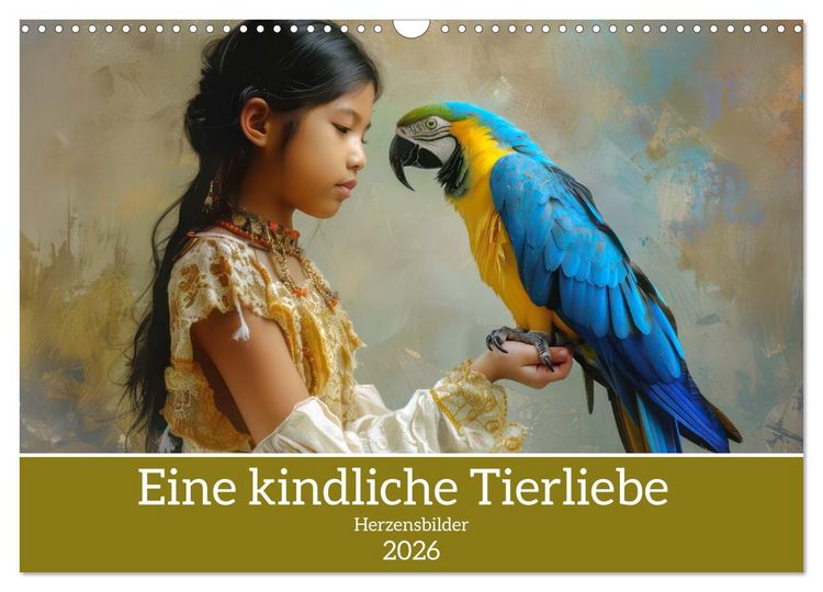 Produktbild: Eine kindliche Tierliebe - Herzensbilder (Wandkalender 2026 DIN A3 quer), CALVENDO Monatskalender