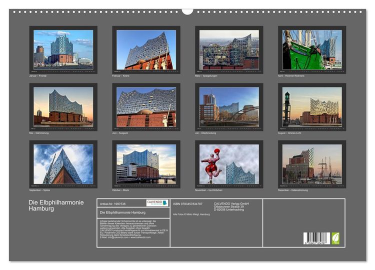 Produktbild: Die Elbphilharmonie Hamburg (Wandkalender 2026 DIN A2 quer), CALVENDO Monatskalender
