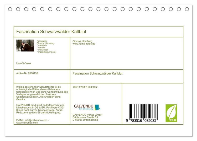 Produktbild: Faszination Schwarzw&auml;lder Kaltblut (Tischkalender 2026 DIN A5 quer), CALVENDO Monatskalender