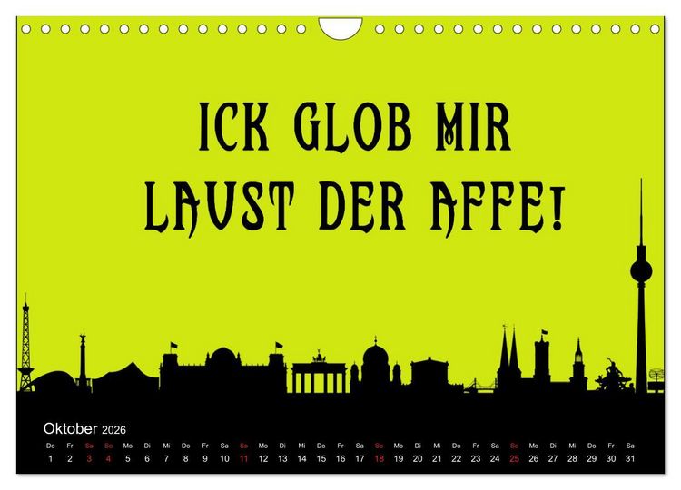 Produktbild: Berliner Mundart (Wandkalender 2026 DIN A4 quer), CALVENDO Monatskalender