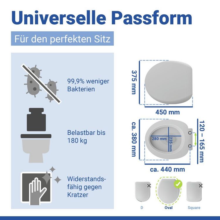 Produktbild: WC Sitz Mod. Vigone Wei&szlig;, Toilettensitz aus antibakteriellem Duroplast