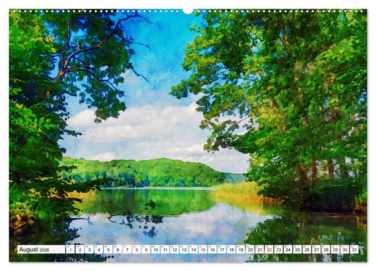 Produktbild: Feldberger Seenlandschaft - Spaziergang in Aquarell (Wandkalender 2026 DIN A2 quer), CALVENDO Monatskalender