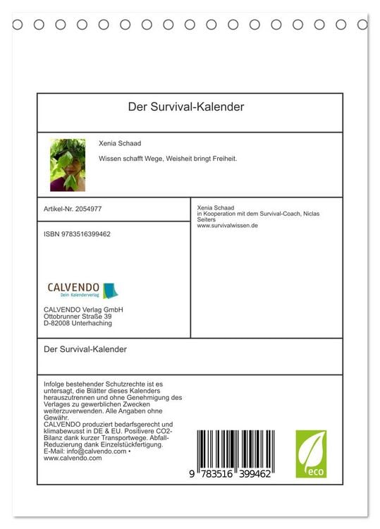 Produktbild: Der Survival-Kalender (Tischkalender 2026 DIN A5 hoch), CALVENDO Monatskalender