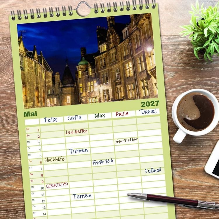 Produktbild: Familienplaner 2027 - Edinburgh - Impressionen aus der schottischen Hauptstadt mit 5 Spalten (Wandkalender, 21 x 45 cm) CALVENDO
