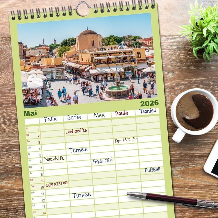Produktbild: Familienplaner 2026 - Rhodos - Die Highlights der Insel mit 5 Spalten (Wandkalender, 21 x 45 cm) CALVENDO
