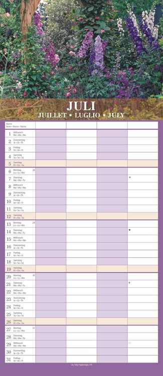 Gärten 2026 Familienplaner - Wandkalender - Familienkalender - 19,5x45