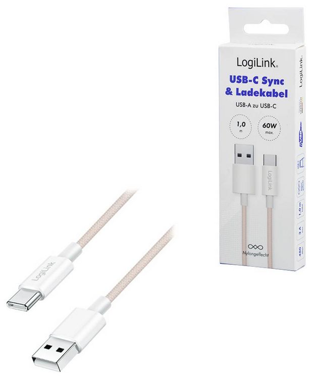 Produktbild: LogiLink USB-C&reg; Kabel USB 2.0 USB-A Stecker, USB-C&reg; Stecker 1m Rosa CU0324