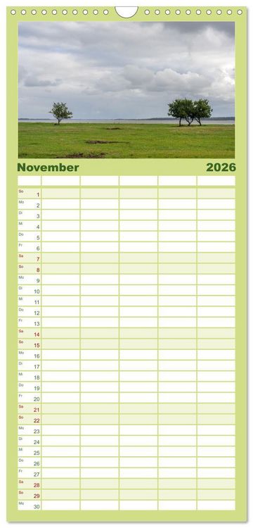 Produktbild: Familienplaner 2026 - D&auml;nemarks Nordseek&uuml;ste - von Esbjerg bis Sondervig mit 5 Spalten (Wandkalender, 21 x 45 cm) CALVENDO