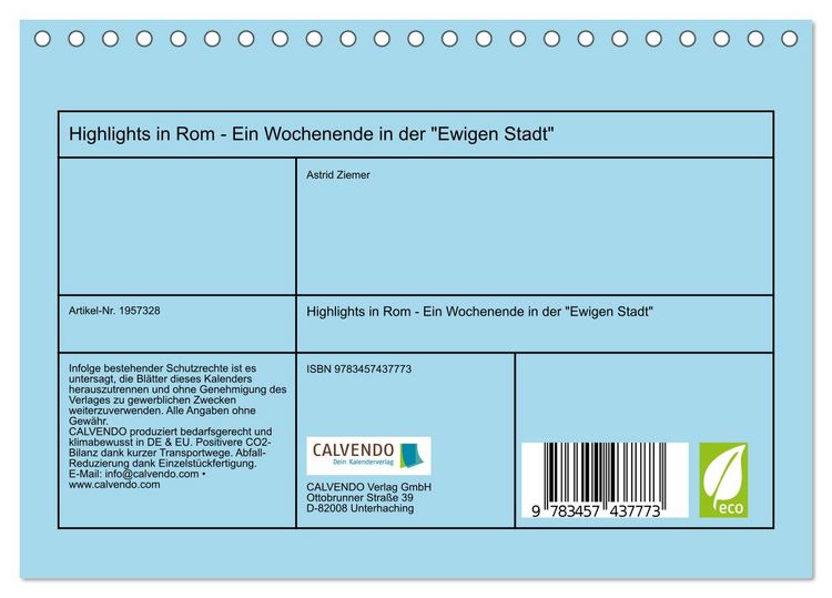 Produktbild: Highlights in Rom - Ein Wochenende in der "Ewigen Stadt" (Tischkalender 2026 DIN A5 quer), CALVENDO Monatskalender
