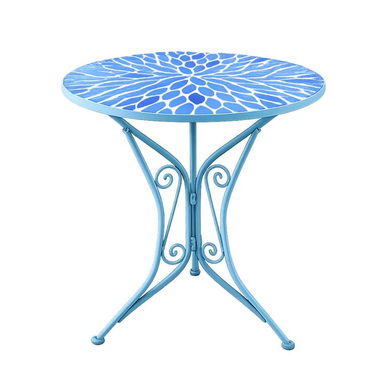 Produktbild: HTI-Living Gartentisch Metall Blau mit Bl&uuml;tenmotiv Gartentisch Metall Blau mit Bl&uuml;tenmotiv